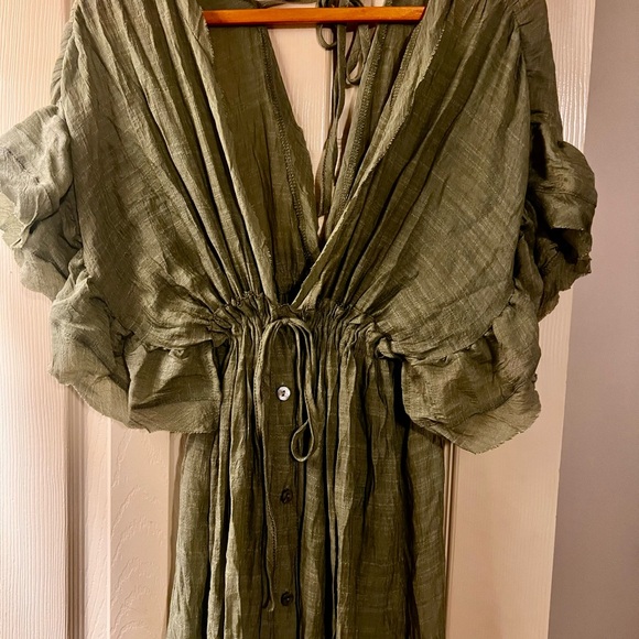 SHEIN Green Flutter Sleeve Plunge Maxi Sundress/Bathing suit cover up - Picture 3 of 6